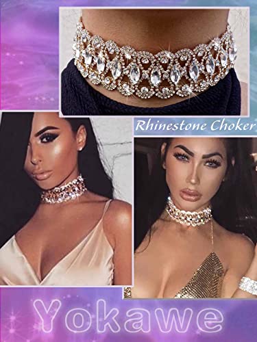 Yokawe Crystal Choker Necklace Gold Statement Necklace Sparkly Rhinestone Choker Sexy Wide Collar Party Rave Neck Jewelry Accessories For Women And Girls #TOP5