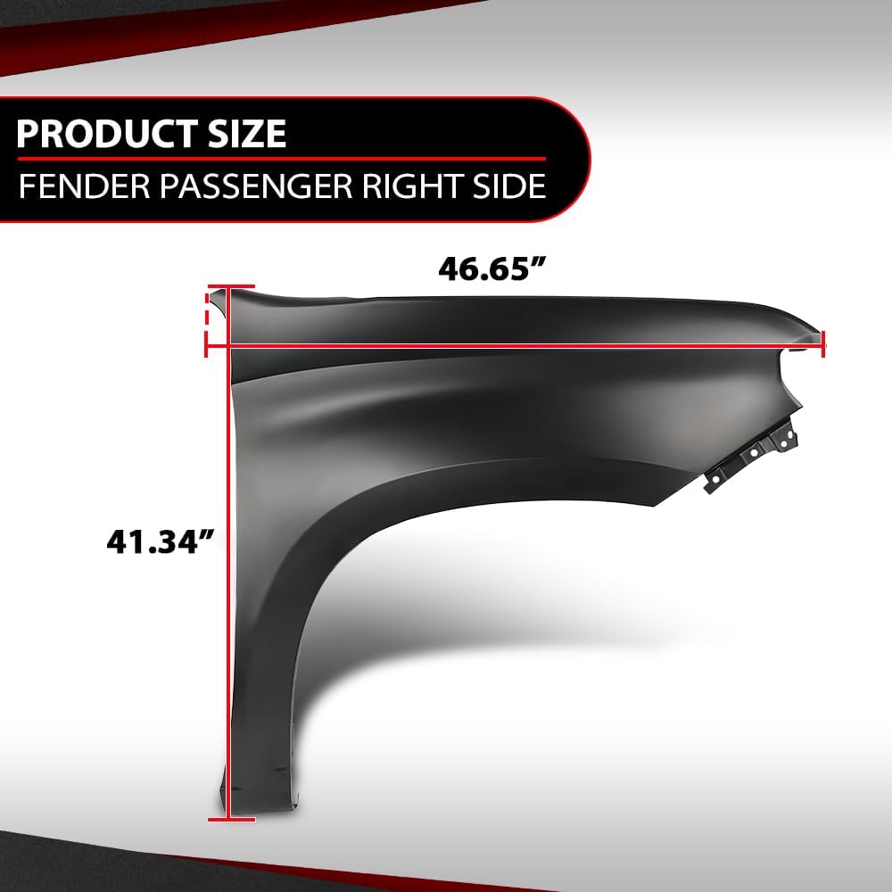 Front Fender Right Passenger Side Primed Black Compatible with Chevy Silverado 1500 2019-2023 84502611, GM1241411
