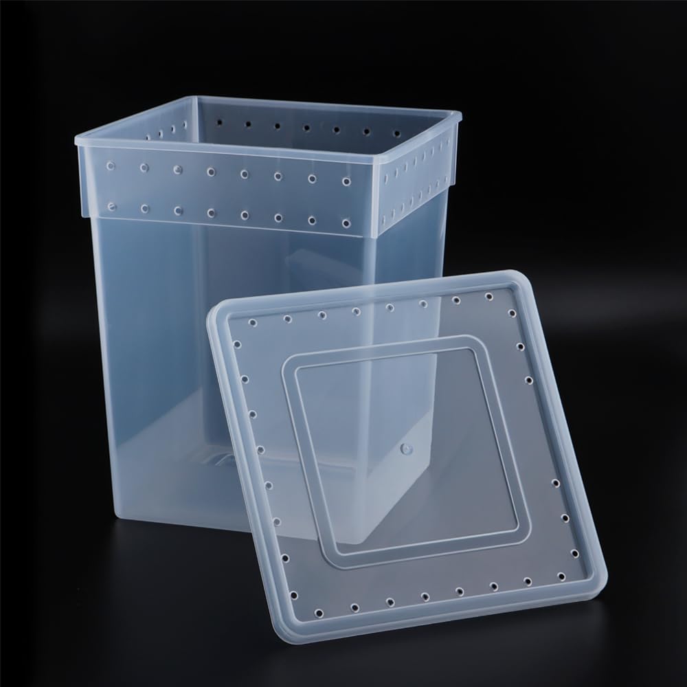 Paquete de 7 cajas de alimentación de reptiles de gran tamaño Gecko de plástico transparente para serpiente, árbol, rana, dragón barbudo, lagarto, araña, mantis rezando (7.8 x 7.8 x 9.8 pulgadas)