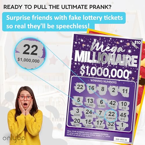 OnlyBP® 10 Fake Lottery Tickets and Scratch Off Cards That Look Real - Winning $1M and $500K - Gag Gifts Funny Adult - Prank Gifts for Adults Funny Pranks - April Fools Pranks