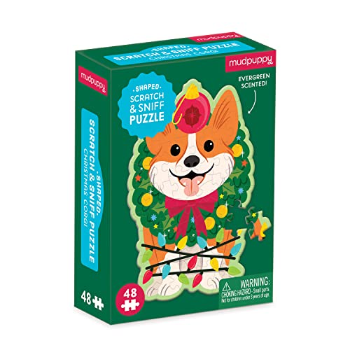 Mudpuppy Christmas Corgi - 48 Piece Mini Scratch & Sniff Puzzle with Colorful and Fun Illustrations of A Holiday Wreath Corgi and Scented Puzzle Pieces - Image 2