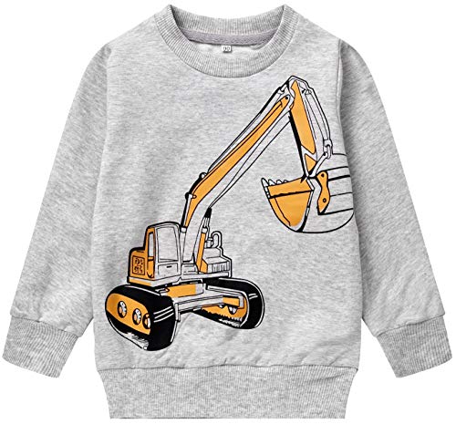 Akyzic Baby Boys Sweatshirts Excavator Long Sleeve Crew Pullover Digger Shirts Toddler Kids Winter Warm Sweater Tops 6T /130 #TOP9