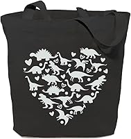 Vista 1 de Bolsa de lona de dinosaurio para mujer, diseño estético de corazón, reutilizable, bolsa de compras, regalos divertidos