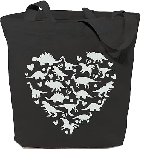 GXVUIS Bolsa de lona de dinosaurio para mujer, diseño estético de corazón, reutilizable, bolsa de compras, regalos divertidos