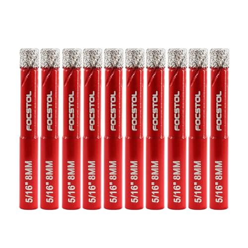Dry Diamond Drill Bits Set - FOCSTOL 10pcs 8mm Diamond Hole Saw Kit with Round Shank for Ceramic Porcelain Tile Marble Granite
