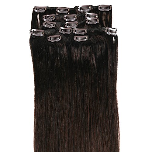 Grammy 18 Inch 7pcs Remy Clips in Human Hair Extensions 70g with Clips for Highlight (18inch, 2 Dark Brown)