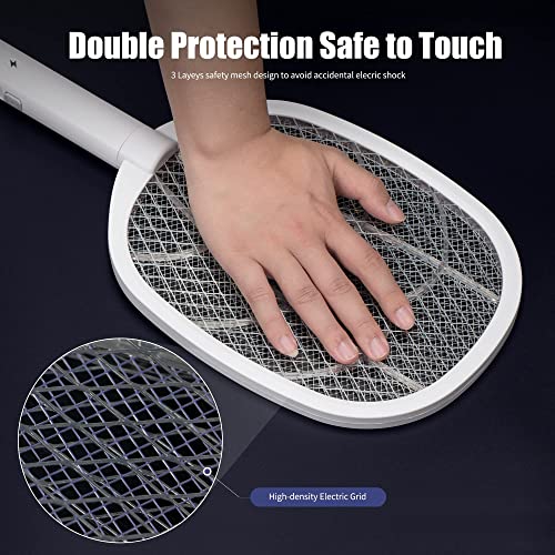 Lulu Home 2-In-1 Electric Bug Zapper Racket, 3000V High Voltage Led Lighted Handheld Mosquito Swatter With 3 Layer Safety Mesh, Usb Charging Portable Fly Killer Racquet For Indoor Outdoor Use #TOP4