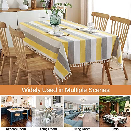 Image of Urban Space Sicilia Table Linen Collection - Premium Water & Stain Resistant Dining Table Cover for 6 Seater, Anti Skid Table Cloth for Center Table, 1 Piece (Vertical Yellow, 6 Seater 52 inch x 92 inch)