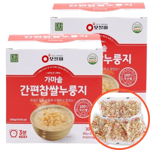 DHFOOD Koreanischer Nurungji Reissnack | pro Box 5 Beutel à 60g (gesamt 10 Beutel / 600g) | Gerösteter Klebreis mit nussigem Aroma | Ideal als Suppe, Snack oder Schonkost | In 3 Minuten servierfertig