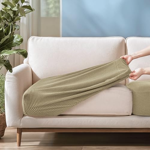 Image of CHUN YI Stretch Couch Cushion Cover Suitable for 3 Settee, Sofa Seat Slipcover with Spandex Jacquard Fabric(Large,Sand)