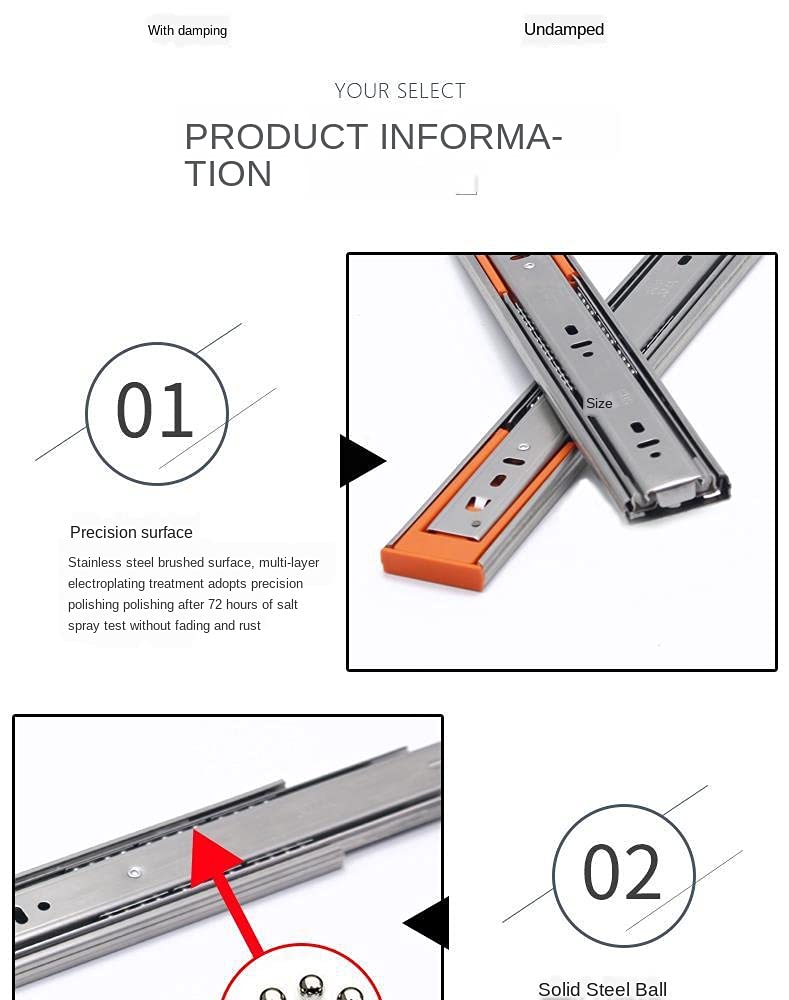 Guide per cassetti 10" - 22" in Acciaio Inox cassetto Diapositive Soft Close cassetto Binario Scorrevole a Tre sezioni del Governo Slides Hardware mobili (Color : Buffer 14inch 35cm)