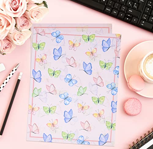 100 Pack Butterfly Lined Stationary Paper Butterflies Stationary Letterhead Sheets Perfect For Writing Poems Letters Office Notes Scrapbook Wedding Invitations And Printing Supplies, Size 8.5" X 11" #TOP5