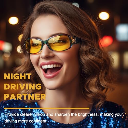 LVIOE Polarized Night Vision Glasses for Women, Yellow Tinted Glasses with Butterfly Decoration for Night Driving2