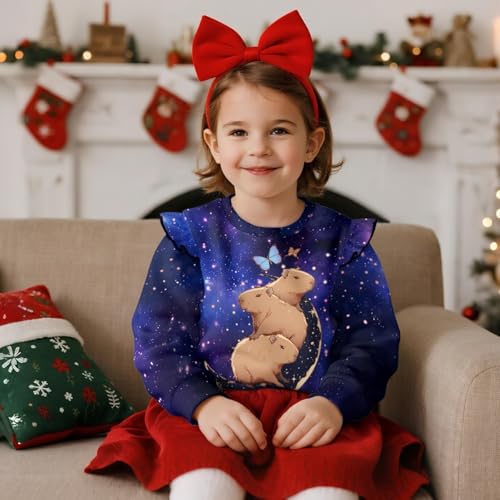Capibara Toddler Sweatshirt Girl Long Sleeve Ruffle Pullover 1-8 Years Tops2