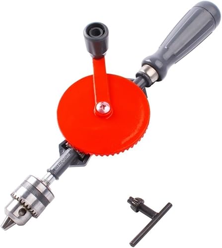 WEICHUAN Manual Hand Crank Drill Hand Powered Drill Tool for Wood | Small Woodworking Hand Powered Push Drill,3/8 inch Capacity,Double Pinions Design and 3 Jaw Chucks