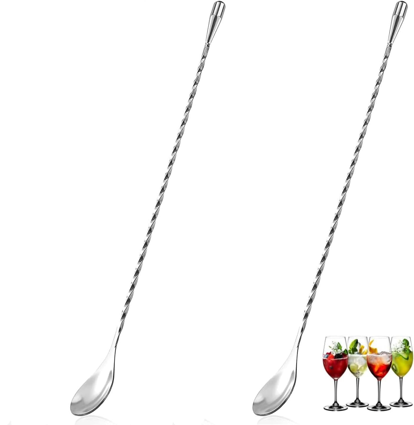 Set of 2 Stainless Steel Cocktail Spoons 30cm Long for Cocktail G...