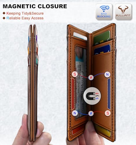 Image of BULLIANT Slim Wallet For Men 12Cards,Magnetic Flip Build-in Money Clip Airtag Compatible-RFID Blocking