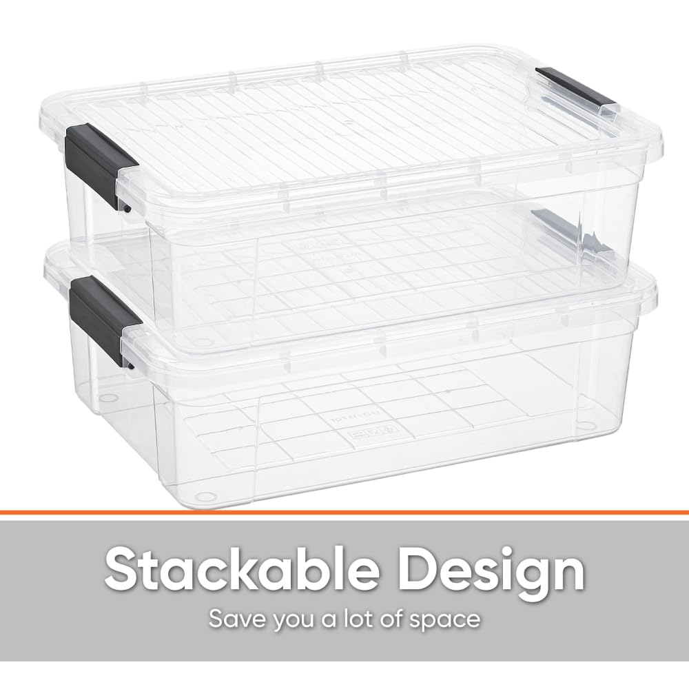 Superio Cajas de almacenamiento transparentes con tapas, contenedores de plástico de 32 cuartos de galón para organizar, cajas apilables, sin BPA, no tóxicas, sin olor, organizadores para el hogar,