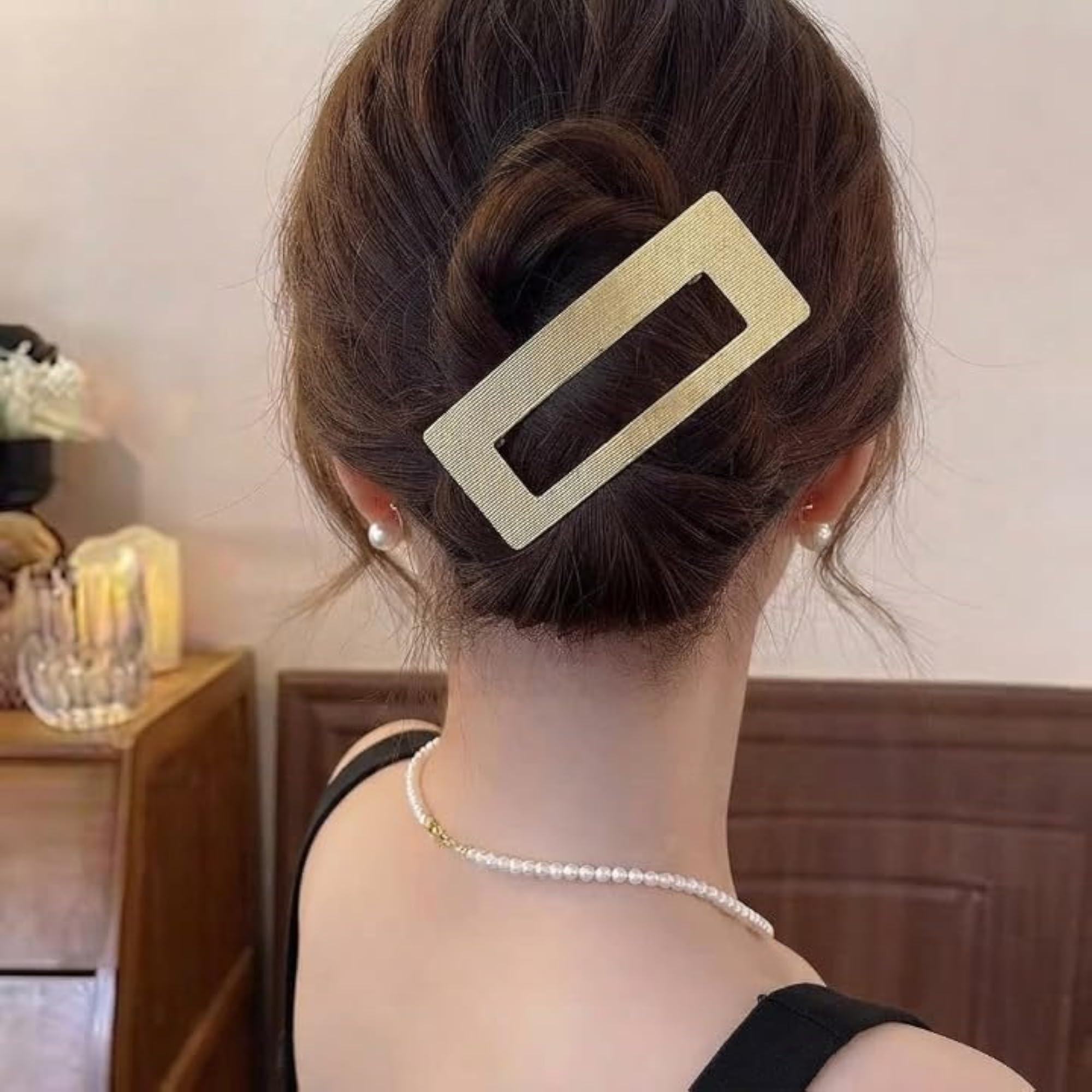 Gold Rectangular Metal Hair Barrette Clip for Women and Girls