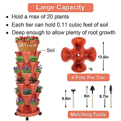 Vertical Planter 7 Tier Stackable Planters Garden Planters Strawberry Herb Flower and Vegetable Planter Indoor Outdoor Gardening Pots with Removable Wheels and Tools