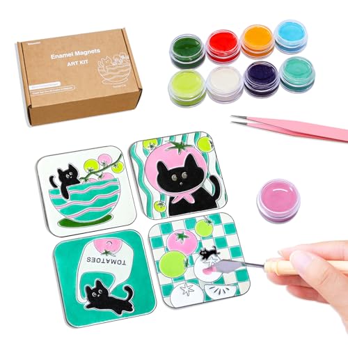 Blauwhim DIY Magnets Craft Kits Cloisonne Style Enamel Arts and Crafts for Adult Cute Tomato Cat Design Beginner Friendly Birthday Valentines Day Gifts for Girls Teens Adults Families