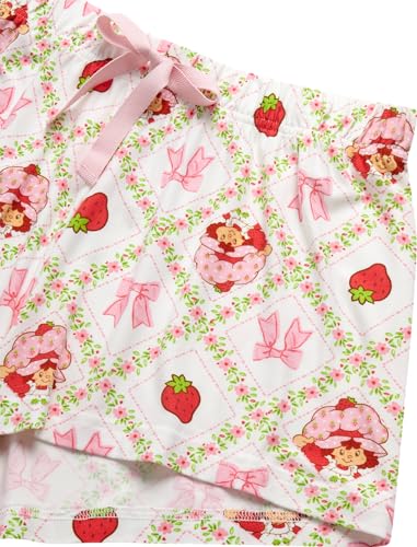 Image of COCO BRANDS Strawberry Shortcake Womens Pajama Set - 2 Piece Short Sleeve Button Down Sleep Shirt and Pajama Shorts