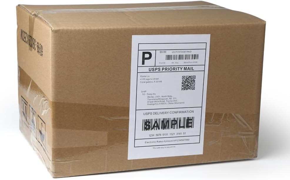[100 Sheets; 200 Labels] Half Sheet Self Adhesive Shipping Label for Laser & Inkjet Printers, 2 Per Page Self Adhesive Mailing Labels – White 8.5'' x 5.5'' Label Paper image 5