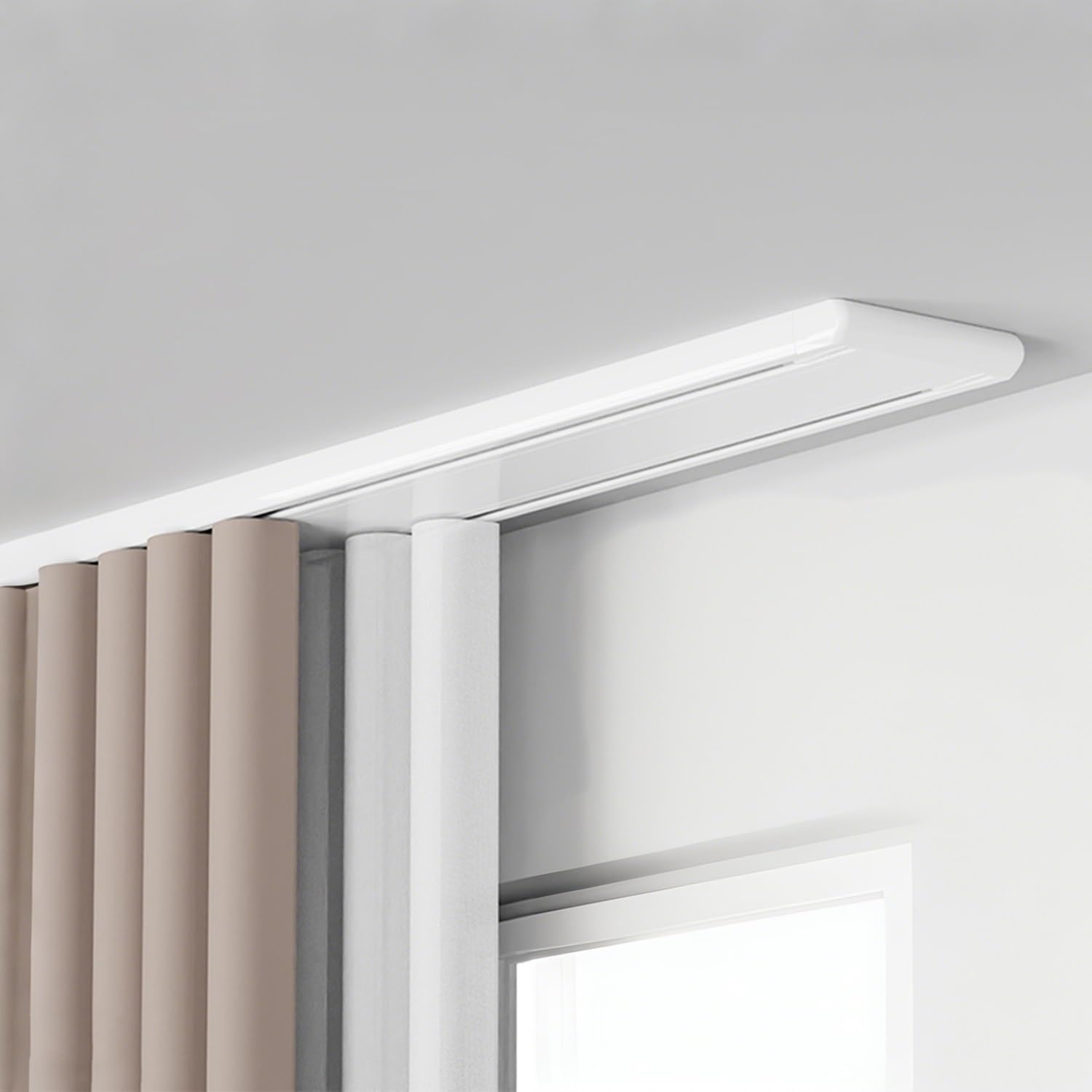 Rail de rideau double en aluminium de 1 à 6 m pour camping-car, salon, hôpital, chambre à coucher - Pôle de connexion blanc de 3,40 m