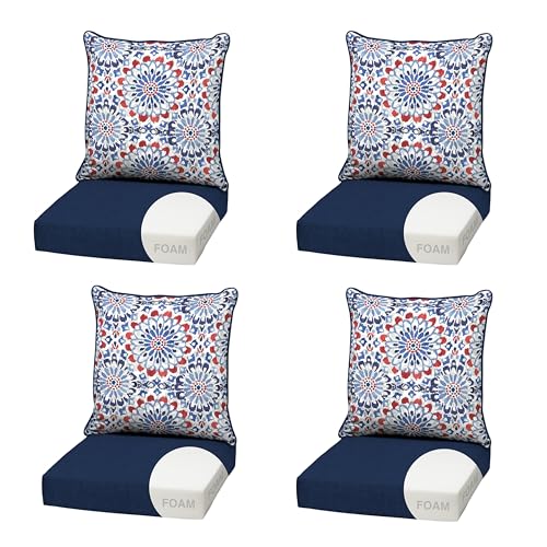 Image of Arden Outdoor Deep Seat Cushion Set, Foam, 4-Pack, 22x24, Clark Blue