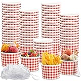 Tessco 100 Pack 12oz Ice Cream Cups Gingham Snack Bowls Party Supplies Gingham Bowls for Hot Soup Snacks Fruits(Red)