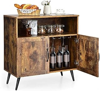 CASART Vintage Storage Cabinet, Wooden Storage Cupboard, Industrial Floor Standing Sideboard for Living Room, Bedroom, Hallway, Office (2 Doors + 1 Shelf)