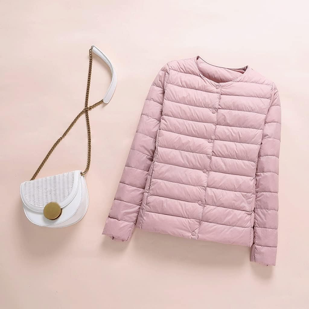 Autumn and winter temperament collarless down jacket light and convenient round neck slim short ladies