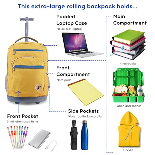 Image of J World Sundance Laptop Rolling Backpack for Girls Boys. Roller Bookbag with Wheels, 20 Inch, Kumquat