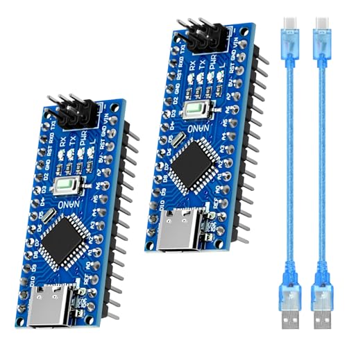 2 Stück Nano-V3 Entwicklungsplatine mit Type-C Nano Modul 328P Chip CH340 5V 16M mit USB-Kabel USB Nano Baord Kompatibel mit Arduino IDE