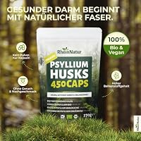 RheinNatur Bio Flohsamenschalen Kapseln - 450 Stk hochdosiert (3.000 mg je Portion) - Hergestellt in DE - Psyllium Husk Ballaststoffe – Flohsamen Kapseln – Ansicht 2