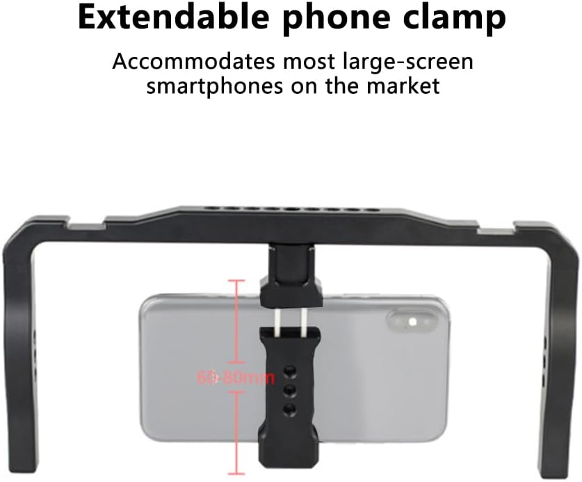 BGNing Universal Smartphone Cage Video Rig with Dual Handles Cold Shoe Mount Adapter Compatible with LED Light,Microphone (Black)