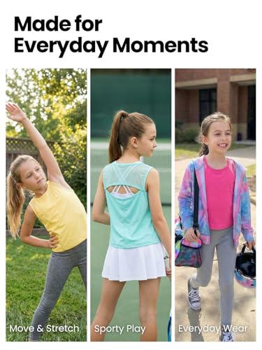 Image of WELAKEN Girls' Athletic Tank Top - Mesh Open Back Sleeveless Sports Shirt for Active Kids,Black,4T