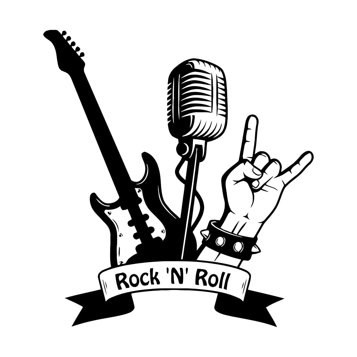 Lzhouting Wall Stickers 0950 Musical Wall Decal Rock'n'roll Guitar Microphone Wall Stickers Music Club Home Bedroom Decoration Murals Removable Decals Small - 38X42cm