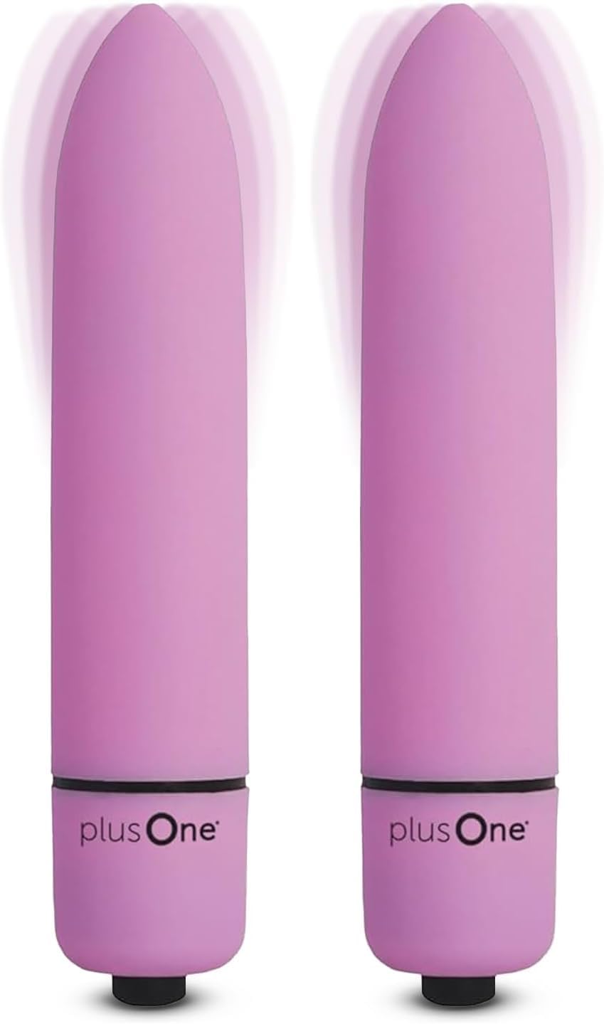 plusOne Travel Vibrating Bullet, Massage Stick, Body-Safe Silicone, Waterproof, Personal Massager, Whisper-Quiet Motor, Pink (Pack of 2)