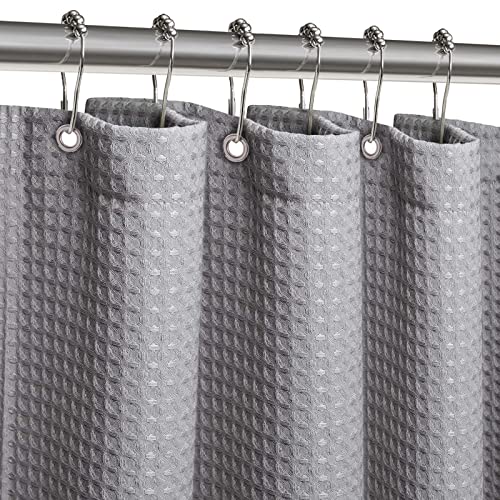ZARCKER Waterproof Shower Curtain, 182x92CM Waffle Bathroom Curtain with Impemeable Coating Mould and Mildew Resistant Fabric Bath Curtain-Polyester/Quick-Drying/Weighted Hem - Grey