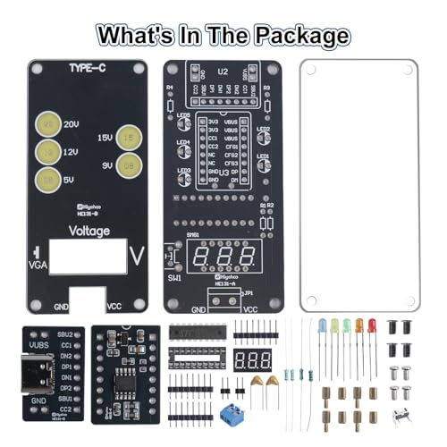 Image of DIY USB C Voltage Tester Soldering Kit, ICSTATION Fast Charging Digital Voltmeter Soldering Project with Color LED Lights and Display Adjustable Output Voltage for Soldering Learning Voltmeter Tool