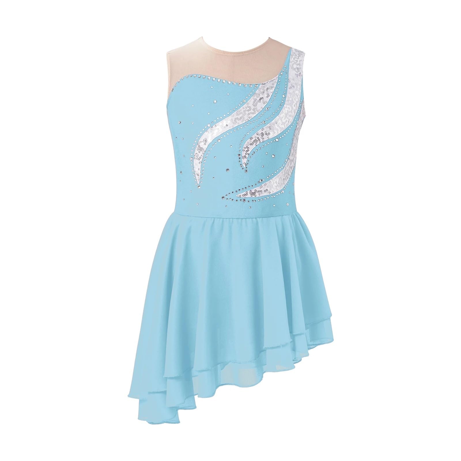 Vestiti da pattinaggio artistico Bambini Ragazze Pattinaggio su ghiaccio Vestiti Senza Maniche Ginnastica Body Paillettes Strass Abbigliamento da ballo Adolescenti Pattinaggio di Figura Vestito