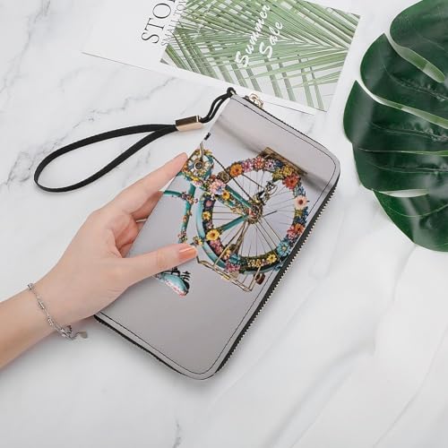 Flower Bicycle Wallet, Elegant Wristlet Wallet with Multi-Card Slots, PU Leather Long Purse for Women, Men4