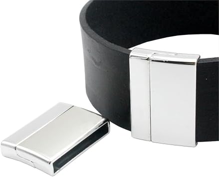 5 Pieces 25x3mm Magnetic Clasps Bracelet Making Closure Flat Jewelry Clasps Cord End 25mmx3mm Inner Hole Matte Silver