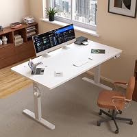 Devoko Höhenverstellbarer Schreibtisch 160x80cm mit Typ-C Ladeanschluss, Mobiler Elektrisch Computertisch mit Kabel Management Tray und 3-Funktions-Memory, Weiß (Packung mit 2) – Ansicht 2
