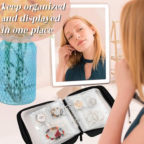 Travel Jewelry Organizer Case Transparent Jewelry Storage Book Binder Bag for Earrings, Rings, Necklace, Bracelet,Black3