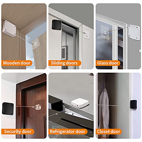 Punch Free Auto Sensor Door Closer,Quick Easy Door Closer Multifunctional Automatic Sliding Door Closer With Steel Drawstring For Residential Commercial Doors,Back Door, Bathroom Door (4P, Black) #TOP7