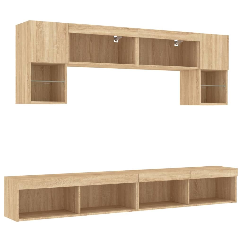 Gecheer Set da parete con illuminazione a LED, 6 pezzi, in legno di rovere Sonoma