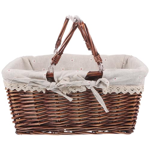 TOYANDONA Cesta de Mimbre Tejida para Picnic y Almacenamiento, Práctica y Delicada para Snacks y Objetos Varios Hogar Aire Libre