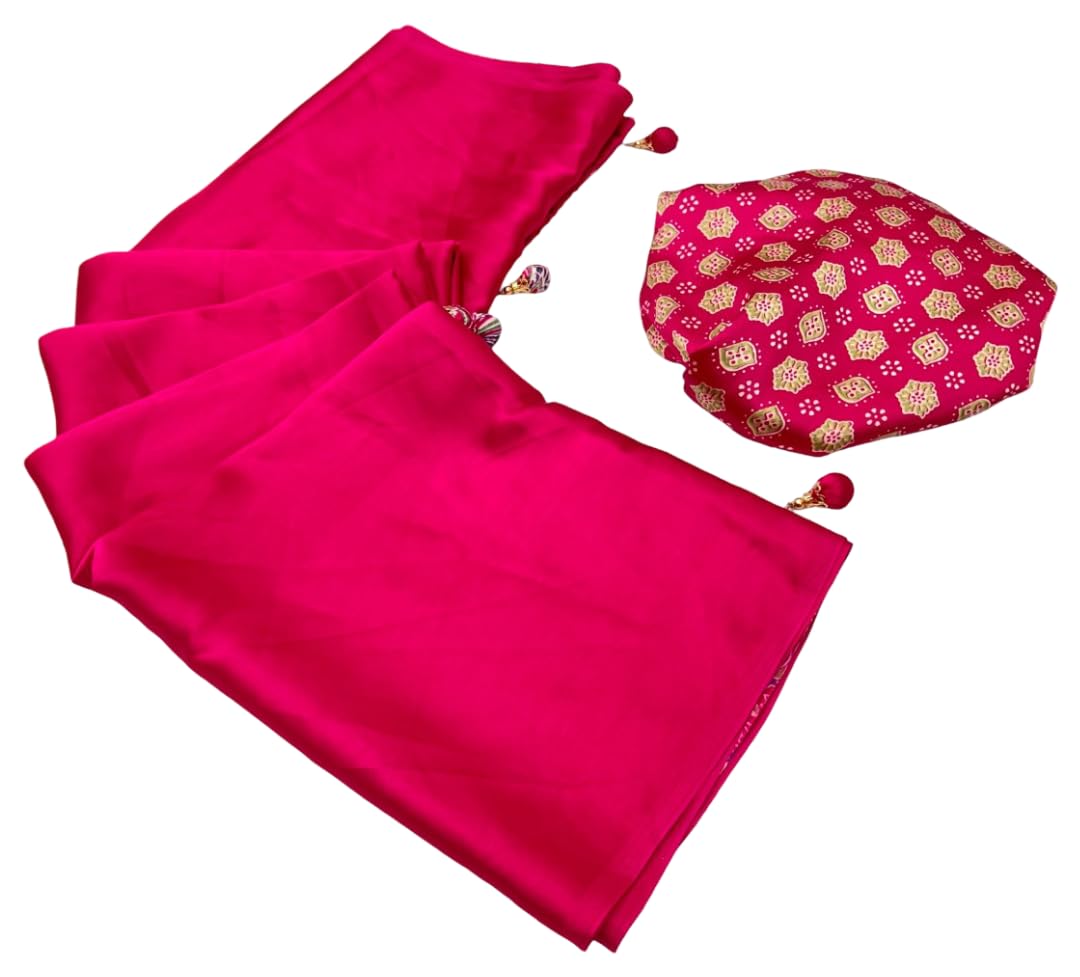 DC ELEMENTS Ajrakh Print Semi Modal Saree for Women Printed Traditional Ethnic Sari with Unstitched Blouse Piece (Pink)
